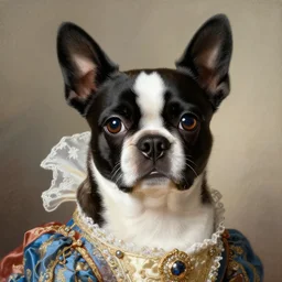 baroque rococo painting The Princess' Boston Terrior  portrait Greg Hildebrandt high detail cute puppy
