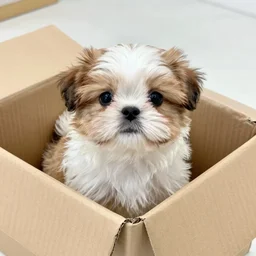 1 0 cute shih tzu puppy in a cardboard box