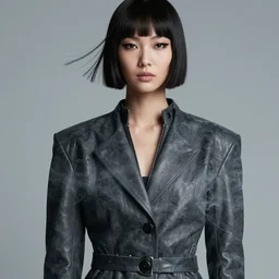 moody, youthful asian blade runner demure, 3 5 mm, exquisite features, feminine cut, pris mascara, 2 0 4 9's frontiers in flight leather suit, smoke, grain, misty, stephane sednaoui, id magazine photoshoot