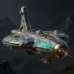 highly detailed matte painting of a huge derelict starbase, industrial building in background, dark background, mountains in background, half-life, dark smoke in distance, realism, medium details, blurry, ArtStation, unreal, art by zhu liu WarHammer 40k by Jose Daniel Cabrera Pena and Leonid Kozienko, concept art by Tooth Wu, octane render, cinematic, hyper realism, octane render, 8k, iridescent accents. vibrant, teal and gold blue red dark noir colour scheme