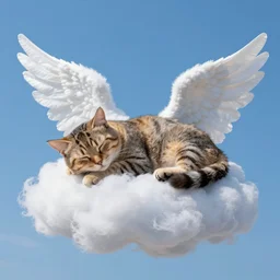 cat sleeping on a cloud with angel wings, hyperdetailed, artstation, cgsociety, 8k