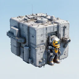 a gigantic industrial cube shaped spaceship, maschinen krieger, ilm, beeple, star citizen halo, mass effect, transformers, elysium, warm saturated colours