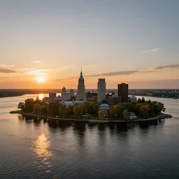 Montreal island sunset river unreal engine very detailed photo illustration photorealistic trending on artstation unsplash