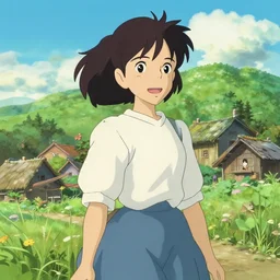 Anime digital art of an anime girl in a village, studio ghibli, digital art