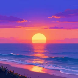 neon sunset landscape ocean album cover, cartoon digital painting, detailed, beautiful brush stroke rendering, by beeple, by hayao miyazaki, by takashi murakami, by masahiro ito, 4 k wallpaper