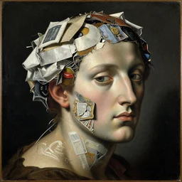 a head made out of trash by giuseppe arcimboldo, oil on canvas