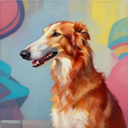 Portrait painting of a Red Borzoi Dog as an Overwatch character, medium shot, asymmetrical, profile picture, Organic Painting, sunny day, Matte Painting, bold shapes, hard edges, street art, trending on artstation, by Huang Guangjian and Gil Elvgren and Sachin Teng