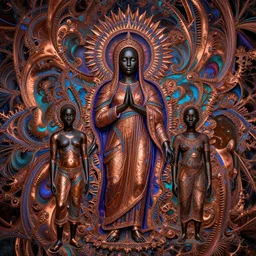 aphex twin, religious art, by fiona staples and dustin nguyen, peter elson, alan bean, wangechi mutu, metallic colors, fractals, deepdream, oxidized copper, led light, highly detailed and intricate, psychedelic, sharp focus,
