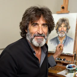 A painting of Bob Ross painting a portrait of Bob Ross painting a portrait of Bob Ross.