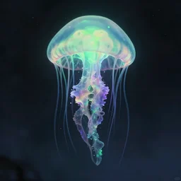 lovecraftian jellyfish, ethereal, digital art, green and purple accents