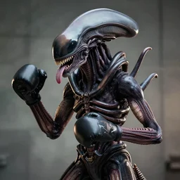 a xenomorph with a punching glove tongue