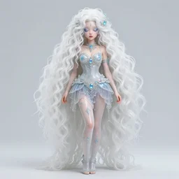 beautiful korean jelly fish woman with white curly hair and pastel smeared makeup, ornate details, extremely detailed, sharp focus, wide view, full body shot, smooth, digital illustration, by, james jean!!!!!, by rossdraws, frank franzzeta, sakimichan, jeremy lipking