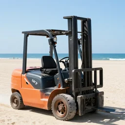 forklift, holiday vibe, sunny day, beach