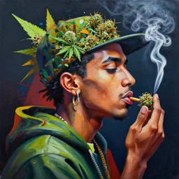 profile picture of smoking marijuana by sachin teng, organic painting, marijuana, hiphop, hard edges, energetic, 3 d shapes, asymmetrical, smoke, highly detailed masterpiece by sachin teng x supreme