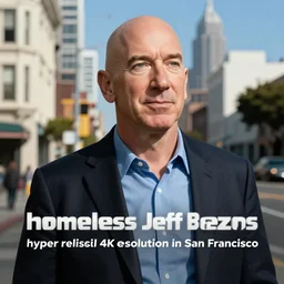 “homeless Jeff bezos hyper realistic 4K resolution in San Francisco”