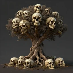 skulls sprouting from the ground like a ( ( tree ) ), octane render, digital painting, trending on artstation, highly detailed, epic composition, 8 k uhd