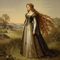 Medieval princess, hair flowing down, intricate, highly detailed, artstation, illustration, jurgens, rutkowski, bouguereau, pastoral, rustic, georgic