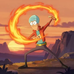 squidward firebending outside at susnset, art by artgerm and greg rutkowski