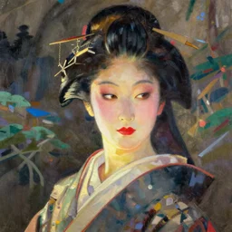 a portrait painting of a character in a scenic environment, texture by nobuhiko obayashi, heian period