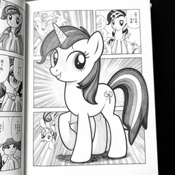 a page from manga, my little pony drawn by junji ito, manga panel, very detailed, black and white