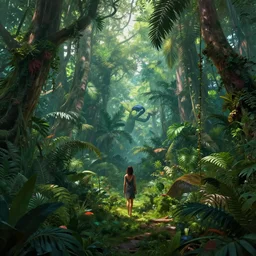 the beauty of the jungle painted by mahmoud farshchian, mia brownell, very detailed, maximalism, ambient occlusion, volumetric light, atmospheric haze, hyper realism, cyberpunk shading, cinematic composition, realistic render, photorealistic, wide shot
