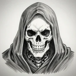 Grim Reaper by Takeshi Obata, skeleton face symmetrical face,pencil art on paper