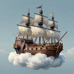 “pirate ship floating on a cloud, in the style of James Jean”