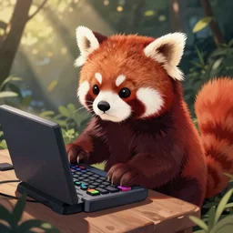 a red panda playing video games, by satoshi kon, cute, anime
