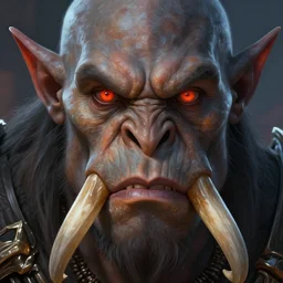 full face portrait of an orc, detailed eyes, tusks, fantasy, intricate, highly detailed, digital painting, 4 k, hdr, concept art, smooth, sharp focus, illustration, by wayne reynolds, world of warcraft