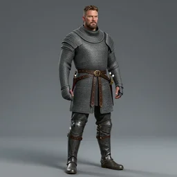 Hafþór Júlíus Björnsson as a middle-aged knight in a chainmail hauberk and sabatons, highly detailed, artstation, concept art, character art, full view, sharp focus, 8K, octane render, unreal engine