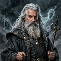portrait (Guy Fieri) as old male warlock, storm, rain, ghost, long hair, beard, moustache, d&d, intricate, elegant, highly detailed, digital painting, artstation, concept art, smooth, sharp focus, illustration, daren bader, aleksi briclot, rutkowski, bouguereau