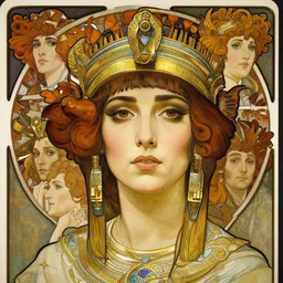realistic detailed face portrait of sofia boutella as cleopatra by alphonse mucha, ayami kojima, amano, charlie bowater, karol bak, greg hildebrandt, jean delville, and mark brooks, art nouveau, neo - gothic, gothic, rich deep moody colors