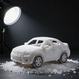 car made of salt, studio light, dark background, 3 5 mm photography