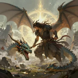 a hero slaying a dragon, high fantasy, magical, mythical, digital art, trending on artstation, by alena aenami, by petros afshar, by anton fadeev, by anato finnstark