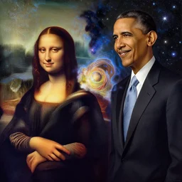 cosmic artwork, the cosmos, an abstract painting by leonardo da vinci and obama