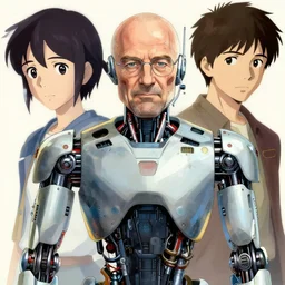 portrait of saul goodman as a robot, cybernetic enhancements, art by makoto shinkai and alan bean, yukito kishiro