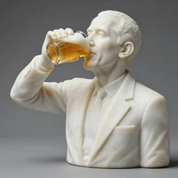 a statue of obama drinking beer, handcrafted marble, presidential statue, obama, beer