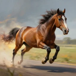 a stunning digital painting of a horse as a speedster running in the speedforce by greg rutkowski, volumetric light, digital art, fine detail, photorealistic