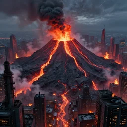 a cyberpunk city in the heart of a volcano, lava flowing, smoke, fire, industrial, by paul lehr
