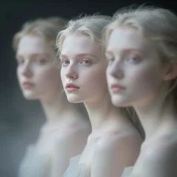 out of focus photorealistic pale young women by sarah moon and jules joseph lefebvre, very blurry, translucent white skin, foggy