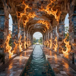 park tiled room squared waterway, aqueducts, fantasy,. by konstantin razumov, fractal flame, chiaroscuro, highly detailded, volumetric lighting