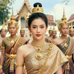matte close - up portait of 1 0 0 tai smart armored warlords who assemble in sukhothai in the sunny day, ethenic costume, traditonal decoration, digital art trending on artstation, elegant, loin cloth, high quality realistic pretty face, highly detailed, 8 k, cinematic lighting, global illumination, elegant, ornate, super detail, background is sukhothai, watercolor