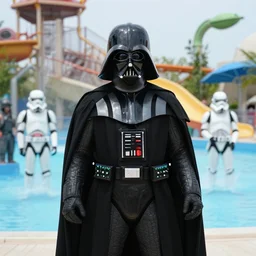 film still of Darth Vader goes to a water park in the new Star Wars movie, 4k