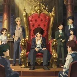 a film still of a busy american throne room, sun lighting, finely detailed features, perfect art, at an ancient city, gapmoe yandere grimdark, trending on pixiv fanbox, painted by greg rutkowski makoto shinkai takashi takeuchi studio ghibli, akihiko yoshida