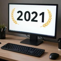 photo of a computer on a desk ( 2 0 2 1 ). realistic, highly - detailed, award - winning, sharp focus
