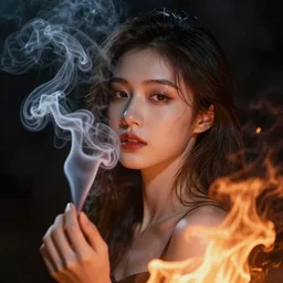 a portrait of a beautiful young woman made of smoke and ember, high contrast, hdr, by enki bilal
