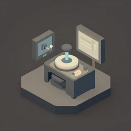 Isometric 3d octane render of film development darkroom icons, complementary subdued colours