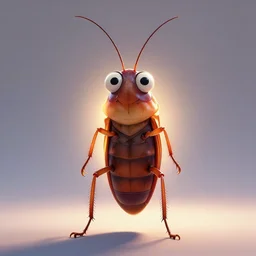 full body shot of a thin anthropomorphic cockroach with big eyes, with long thin antennae, trending on artstation, trending on deviantart ,backlighting, 8k, hyper detail illustration, symmetrical, correct proportions, 3d render, by tim schafer, vibrant colors, by tim burton, by pixar