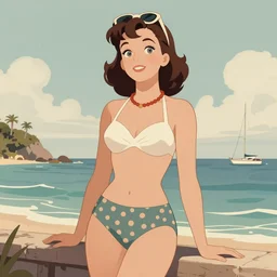 (((((1950s adventure bikini girl character illustration. muted colors.))))) by Jean-Baptiste Monge !!!!!!!!!!!!!!!!!!!!!!!!!!!