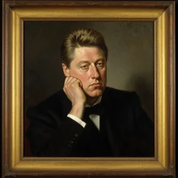 a renaissance oil painting portrait a bored bill clinton with a frame